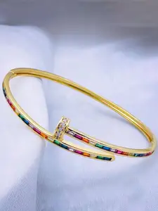 ZIVOM Women 18K Gold-Plated Brass Cubic Zirconia Bangle-Style Bracelet