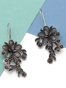 Ozanoo Women Silver-Plated Floral Drop Earrings
