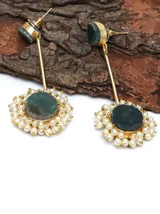 Ozanoo Brass Plated Contemporary Stone Studded Drop Earrings