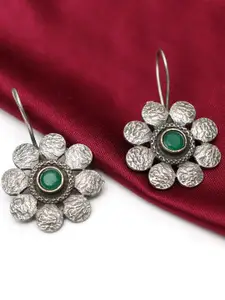 Ozanoo Brass-Plated Oxidised Floral Drop Earrings