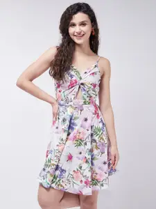 Zima Leto Floral Printed Gathered A-Line Dress