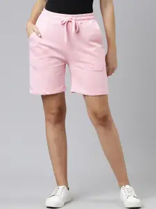 TWIN BIRDS Women Mid-Rise Pure Cotton Above Knee Shorts