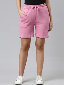 TWIN BIRDS Women Mid-Rise Pure Cotton Above Knee Shorts