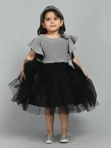 Bella Moda Girls Round Neck Flared Sleeves Satin Dress
