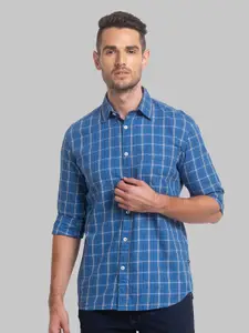 Parx Men Slim Fit Windowpane Checks Cotton Casual Shirt