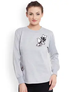 Belle Fille Women Grey Melange Solid Sweatshirt