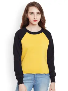 Belle Fille Women Yellow & Black Solid Sweatshirt