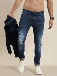 Moda Rapido Men Mid-Rise Skinny Fit Slash Knee Heavy Fade Printed Stretchable Jeans