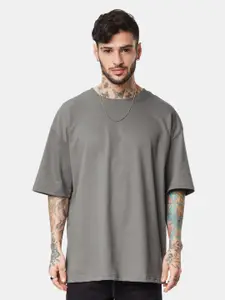 The Souled Store Solids: Smoke Grey Oversized T-Shirts