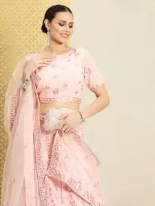 House of Pataudi Women Jashn Floral Woven Design Stitched Lehenga & Blouse With Dupatta