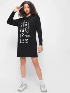 Bewakoof Typography Printed Drop-Shoulder Cotton T-shirt Dress