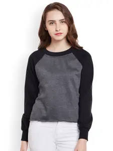 Belle Fille Women Grey & Black Solid Sweatshirt