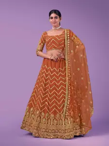 Fusionic Embroidered Sequinned Semi-Stitched Lehenga & Unstitched Blouse With Dupatta
