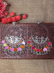 VAGHBHATT Silver Plated Oxidised Contemporary Afhgan Stone Beaded Chandbali Earrings