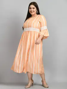 PrettyPlus by Desinoor.com Plus Size Striped Bell Sleeves Empire Midi Dress