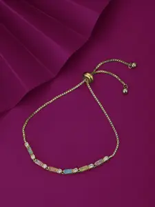 Carlton London Women Gold-Plated Brass Cubic Zirconia Premium Link Bracelet