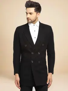 LUXURAZI Men Slim Fit Wool Single-Breasted Long Overcoat