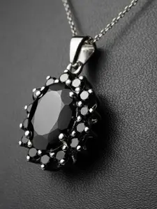 HIFLYER JEWELS Silver-Plated 925 Sterling Silver Stone-Studded Pendant