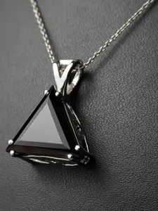 HIFLYER JEWELS Silver-Plated 925 Stamp Silver Triangle Studded Pendant