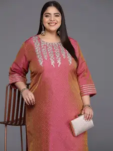 Varanga Plus Size Floral Yoke Design Gotta Patti Silk Kurta