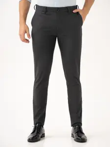 The Pant Project Men Dark Grey Solid Slim Fit Wrinkle-Resistant Formal Trousers with Stretchable Waistband