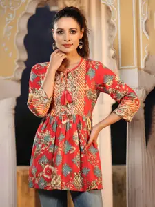 Rain & Rainbow Floral Print Peplum Pure Cotton Top