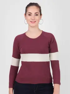 DIAZ Women Striped Raglan sleeves Cotton T-shirt