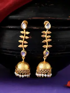 Silvermerc Designs Gold-Plated Kundan Dome Shaped Jhumkas Earrings