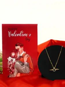 Ferosh Gold-Plated Stone Studded Pendant With Chain With Valentine's Day Greeting Card