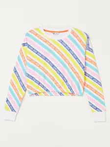 Fame Forever by Lifestyle Girls Striped Round Neck Drop-Shoulder Pure Cotton T-shirt