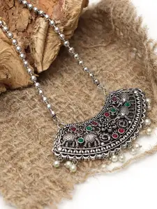 Ozanoo Women Silver-Plated Oxidised Necklace