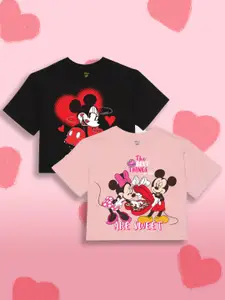 YK Disney Girls Pack Of 2 Mickey & Friends Printed Pure Cotton T-shirt