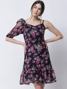 MARC LOUIS Floral Printed Georgette A-Line Dress