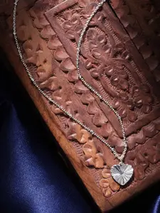 Accessorize Women  Silver-Toned Textured Heart Pendant Necklace