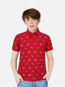 Gini and Jony Boys Conversational Printed Cotton Polo Collar T-shirt