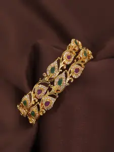 I Jewels Set Of 2 Gold-Plated AD-Studded Bangles