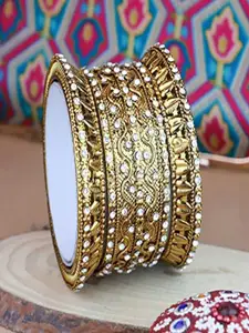 I Jewels Set Of 4 Gold-Plated Stone-Studded Bangles