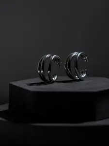 Priyaasi Silver-Plated Contemporary Half Hoop Earrings