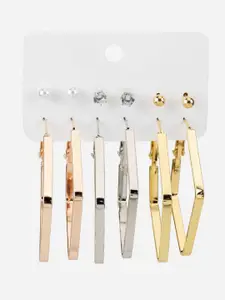 Priyaasi Set Of 6 Gold-Plated Geometric Studs & Hoop Earrings