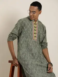 Taavi Woven Design Zari-Work Pure Cotton Straight Kurta