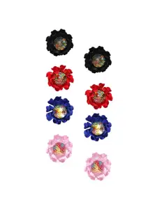 YouBella Set Of 4 Stone Studded Floral Studs Earrings