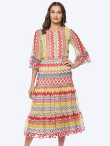 Biba Ethnic Motifs A-Line Midi Georgette Dress