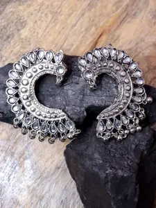 Krelin Contemporary Shaped Stones Studded Oxidised Half Hoop Earrings