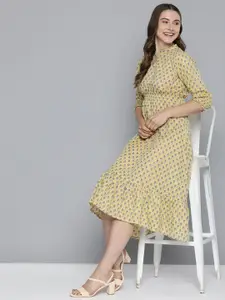 HERE&NOW Floral Print Puff Sleeve Fit & Flare Dress