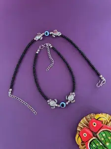 Digital Dress Room Pack Of 2 Silver-Plated Stone-Studded & Beaded Anklets