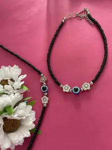 Digital Dress Room Set Of 2 Silver-Plated Beaded Anklets