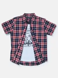Gini and Jony Boys Tartan Checks Cotton Casual Shirt With T-shirt