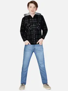 Gini and Jony Boys Checked Hooded Cotton Casual Shirt