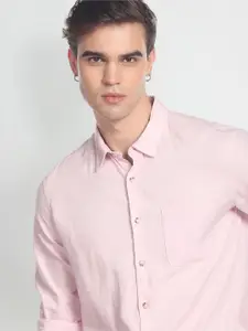 Flying Machine Solid Linen Blend Casual Shirt