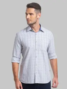 Parx Men Windowpane Checks Slim Fit Cotton Casual Shirt